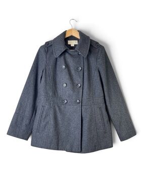 Michael Kors Double Breasted Pea Coat Charcoal Grey Size Medium Preppy Luxury